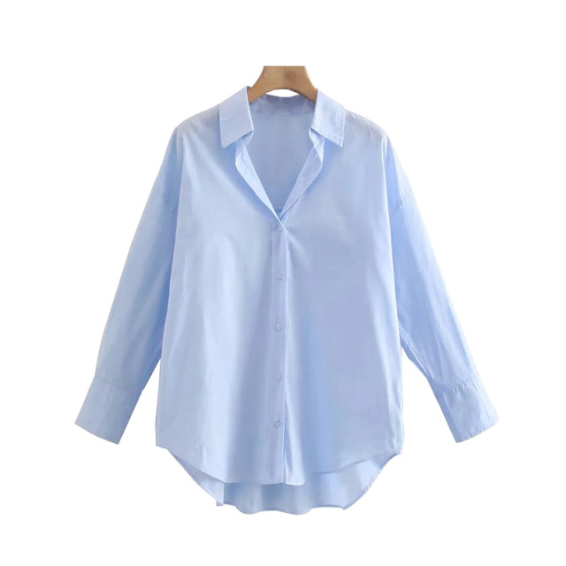Loose Asymmetry Poplin Blouses