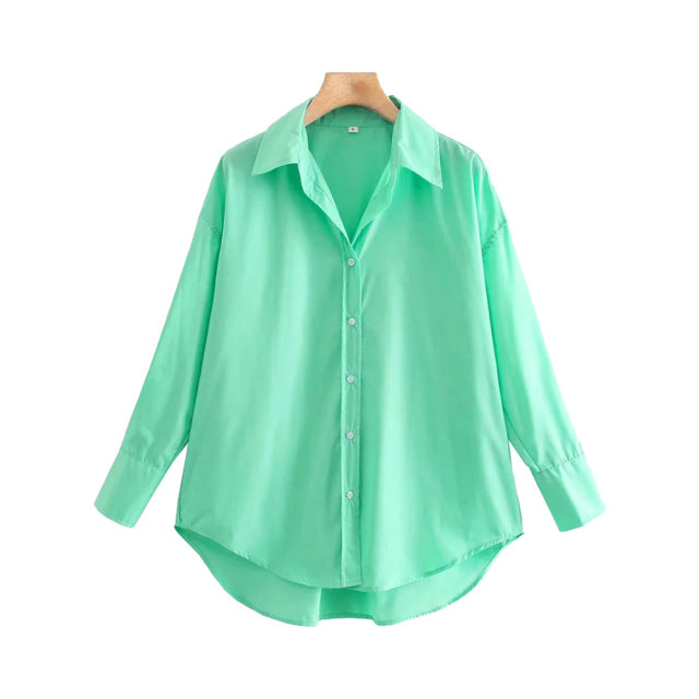 Loose Asymmetry Poplin Blouses