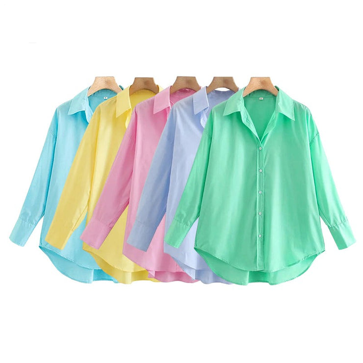 Loose Asymmetry Poplin Blouses