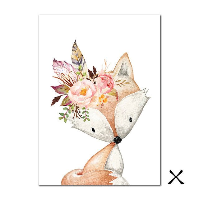 Fox Deer Wall Print Floral