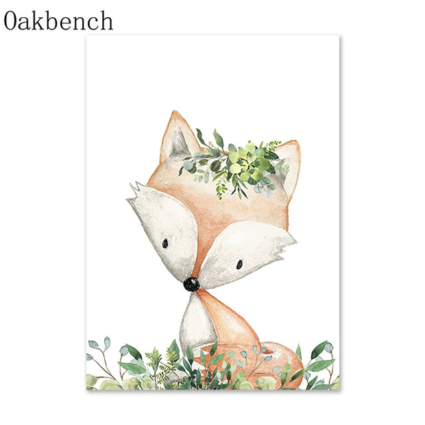Fox Deer Wall Print Floral
